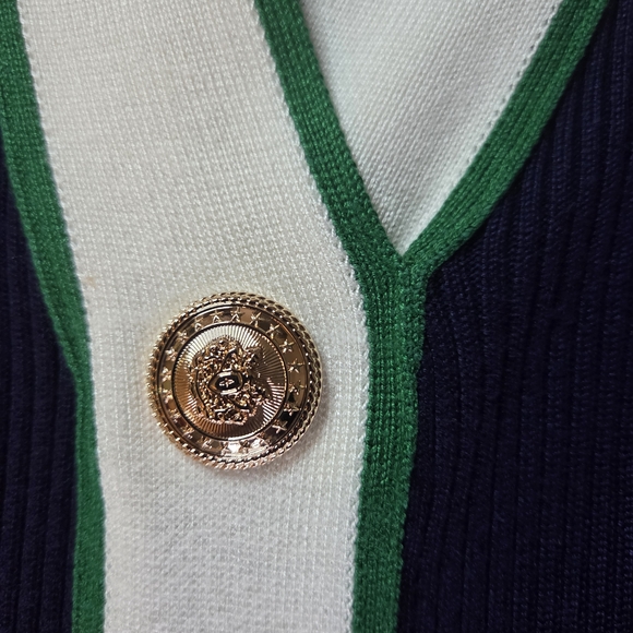 Alexia Admor Navy Ribbed Knit Midi Dress Gold Button Trim Preppy Chic Size M - Picture 3 of 12